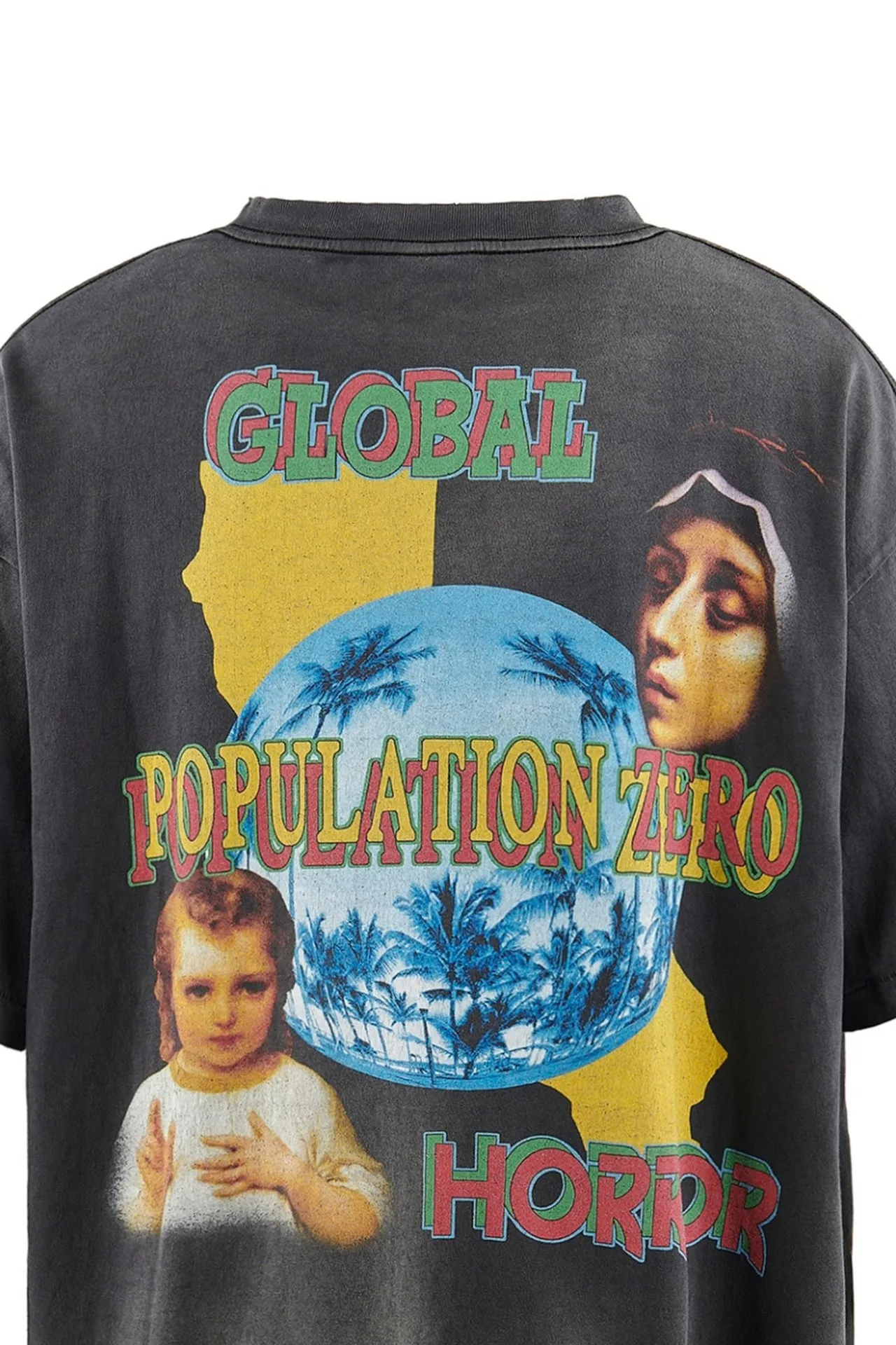 SAINT MICHAEL SS TEE/ON EARTH/BLK Jesus, Mary, Holy Infant Earth TEE Ready-to-wear Assut special piece dyeing, washed and distressed Vintage process, front and rear super complex super large printing, top purchasing agent technology